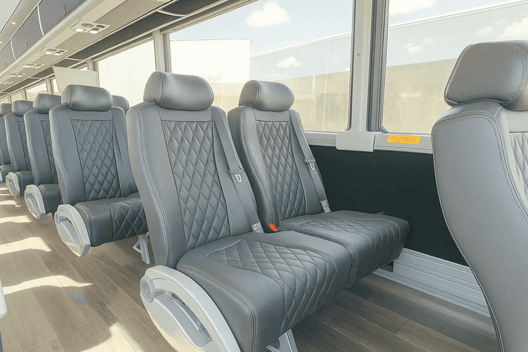 interior of Evansville Shuttle Bus Rentals charter bus